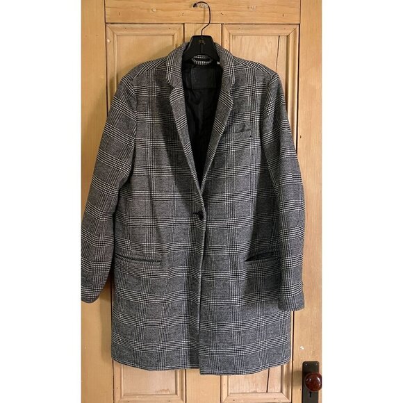 Levi's Women Houndstooth Cocoon Long Wool Blazer Jacket Size Medium Black FA EXC - Picture 3 of 12